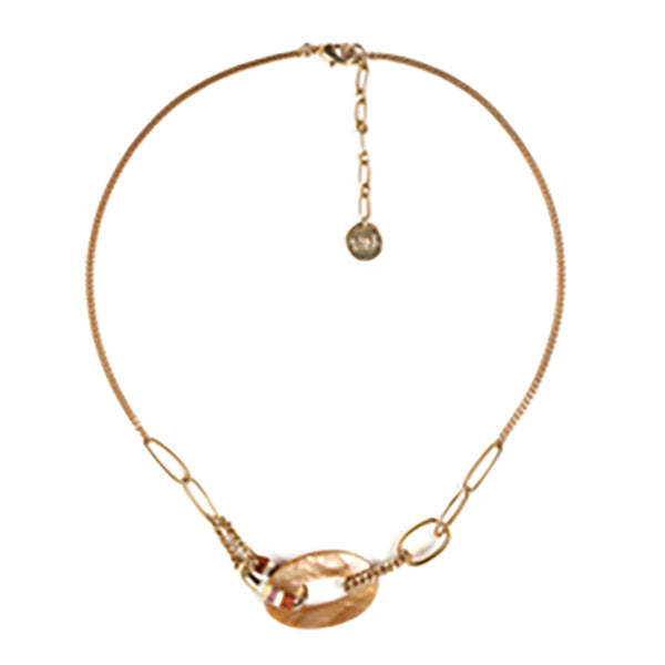 Franck Herval Deborah Yellow Gold Plated Thread Wrapped Double Oval Necklace With Large Links