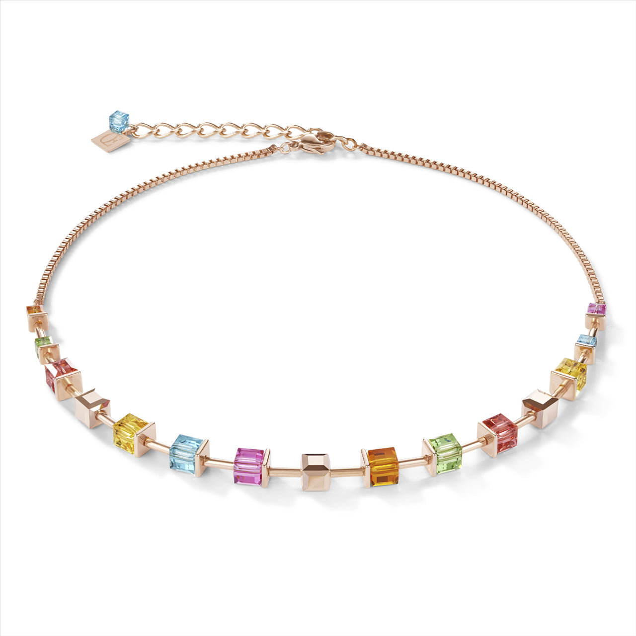 Coeur De Lion Necklace, Stainless Steel Rose Gold Plated, With Multicoloured & Rose Gold Coloured Swarovski Crystals