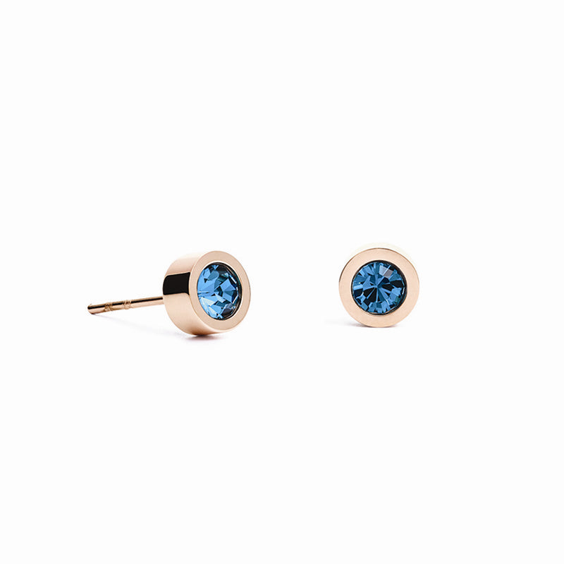 Coeur De Lion Earrings Stainless Steel Rose Gold Plated With London Blue Crystal Glass & Stainless Steel Stud Fittings