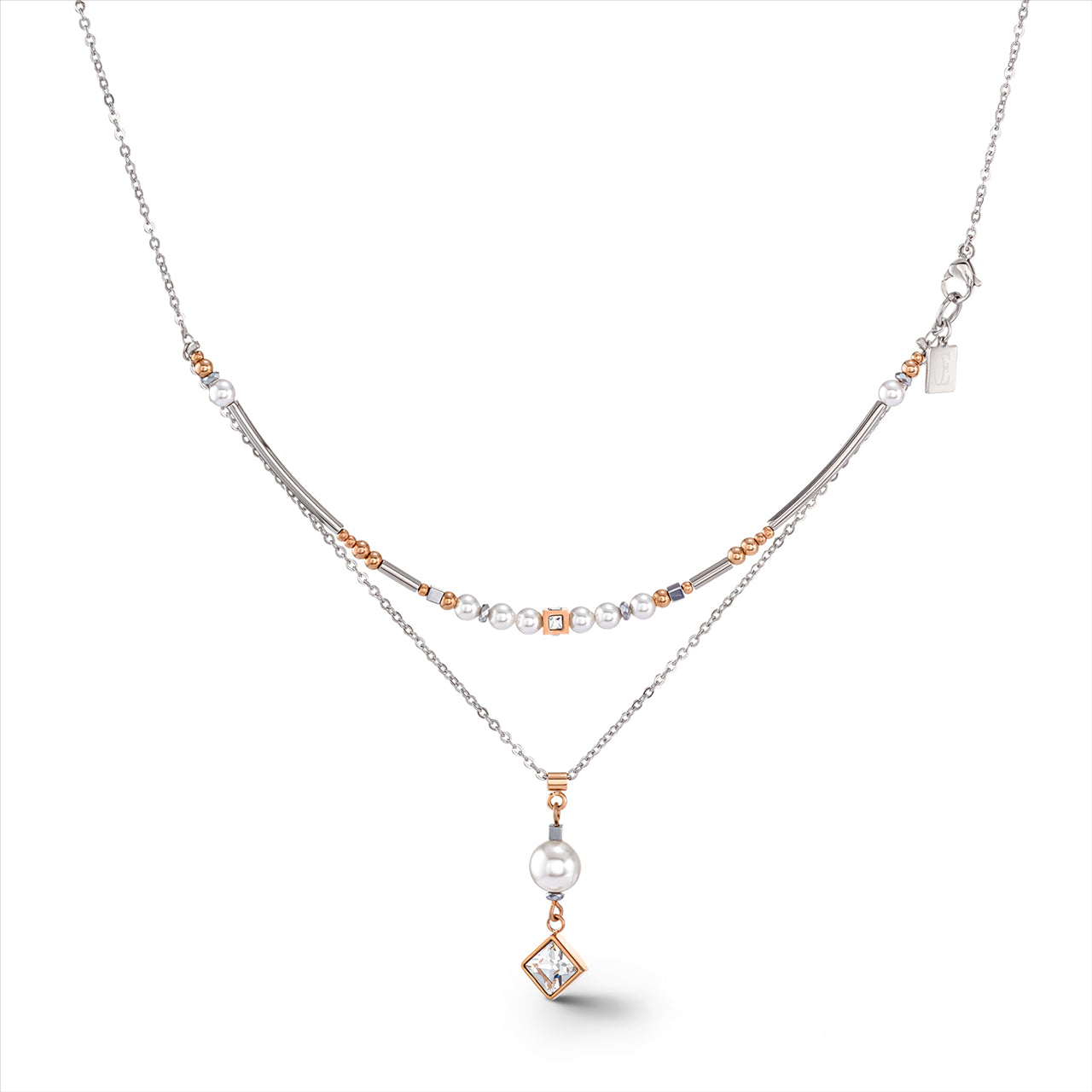 Coeur De Lion - Necklace St/St & Rose Gold Plated, With Crystal Glass & European Crystal Pearls, 45Cm Long