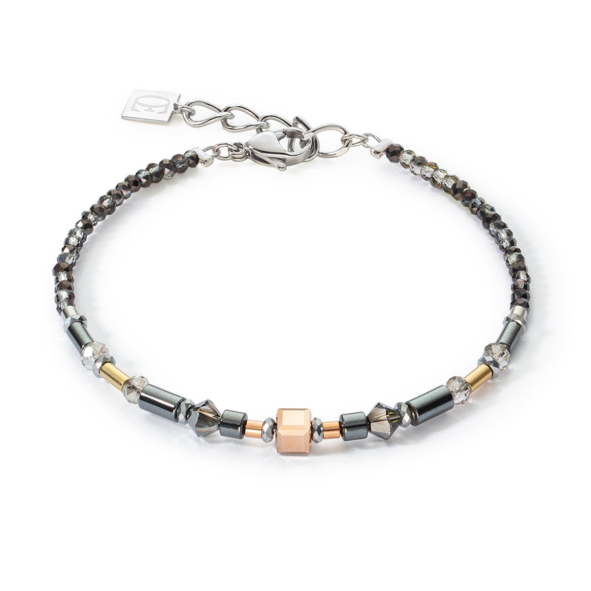 Bracelet St/St, Yellow & Rose Gold Plated W/Hematite/Crystal Glass & European Crystals