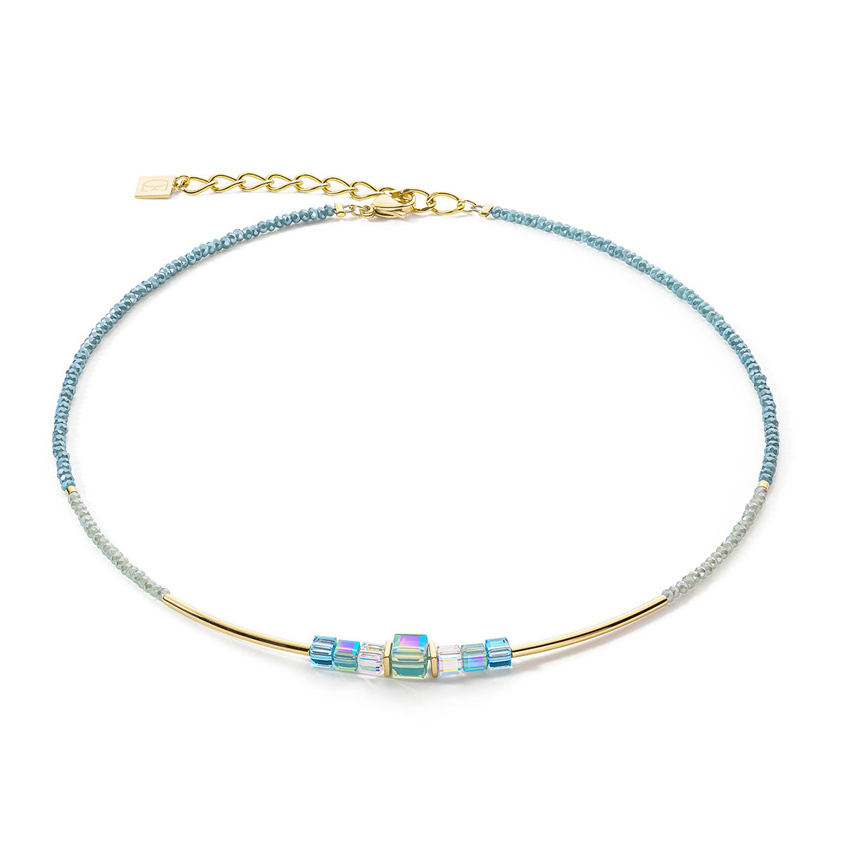 Necklace Gold Plated St/St With Turquoise European Crystals & Cut Glass