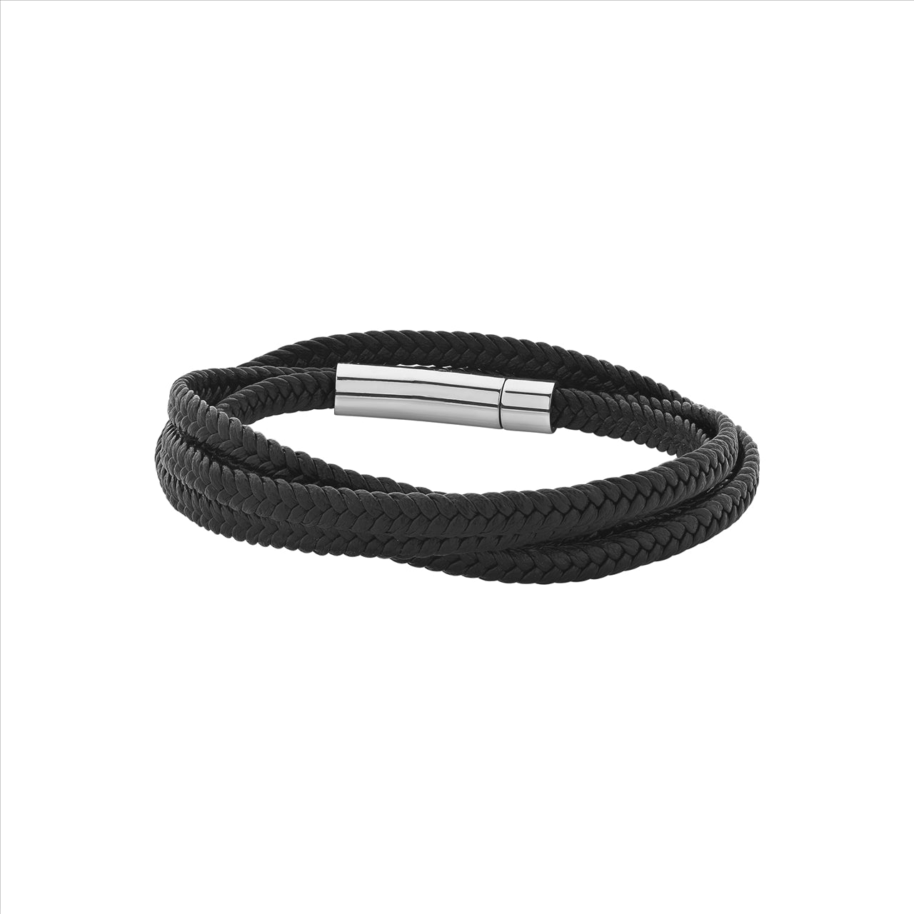 Stainless Steel Multistrand Black Leather Bracelet